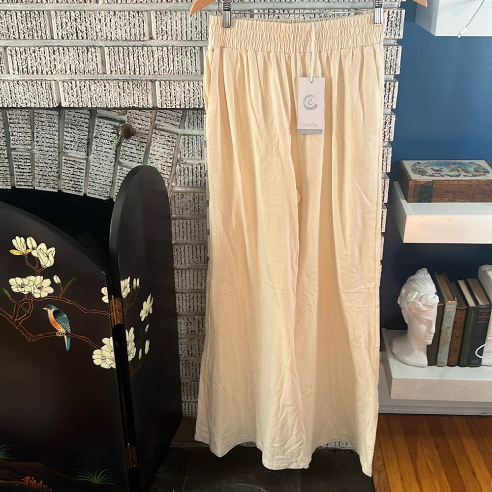Johnny Was Calme Wide Leg Relaxed Pant Cream MEDIUM NWT